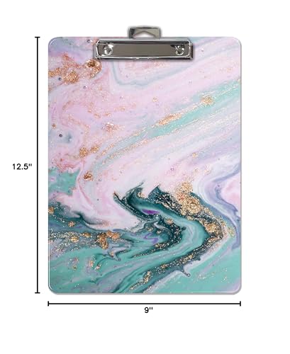 Better Office Products Fashion Clipboard, Marble Design, Standard A4 Letter Size, 12.5" x 9", Wooden Clipboard, Low Profile Clip with Retractable Hanging Tab, Decorative Clipboard (Marble Swirl)