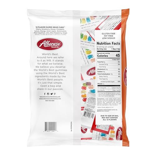 Albanese World's Best, Halloween 12 Flavor Gummi Bear Cubs®, 50-0.5oz Trick or Treat Bags of Halloween Candy