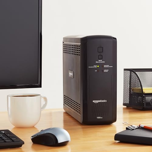 Amazon Basics UPS Battery Backup & Surge Protector 1500VA/900W, 10 Outlets, Line Interactive Uninterruptible Supply, for Power Outage Protection, Black