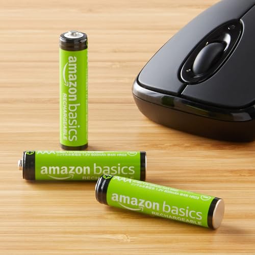 Amazon Basics Rechargeable AAA Batteries, 12-Pack, 800 mAh, NiMH Performance Batteries, Recharge up to 1000x Times, Pre-Charged