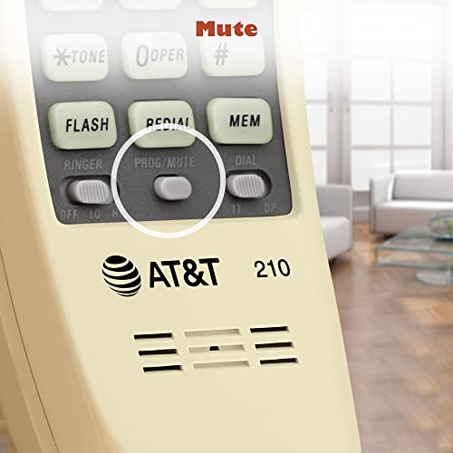 AT&T TRIMLINE 210 Corded Home Phone, No AC Power Required, Improved Easy-Wall-Mount, Lighted Big Button Keypad, 13 SpeedDial Keys, Last Number Redial, Mute, Flash, Volume Control, Beige
