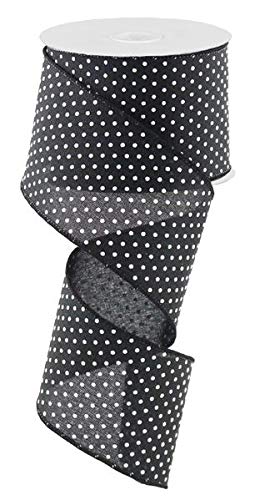 Black White Raised Swiss Polka Dots Wired Ribbon (2.5 Inches x 10 Yards)