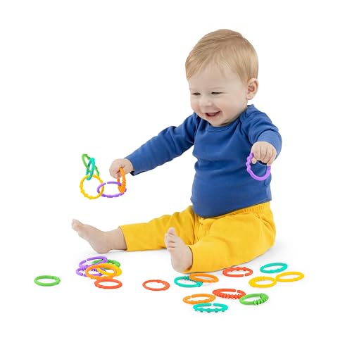 Bright Starts Lots of Links Rings Toys for Stroller or Carrier Seat, BPA-Free, Ages 0 Months Plus, Multicolor, 24 Count