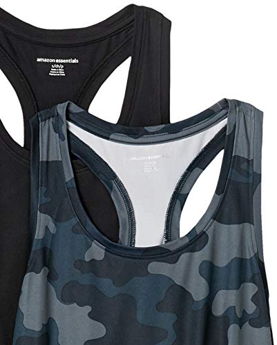 Amazon Essentials Women's Active Quick Dry Tech Stretch Racerback Tank Top (Available in Plus Size), Pack of 2, Black/Grey Camo, Large