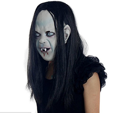 Aweilan Halloween Horror Grimace Ghost Mask Scary Zombie Emulsion Skin with Hair (black Hair)