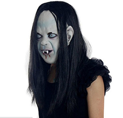 Aweilan Halloween Horror Grimace Ghost Mask Scary Zombie Emulsion Skin with Hair (black Hair)
