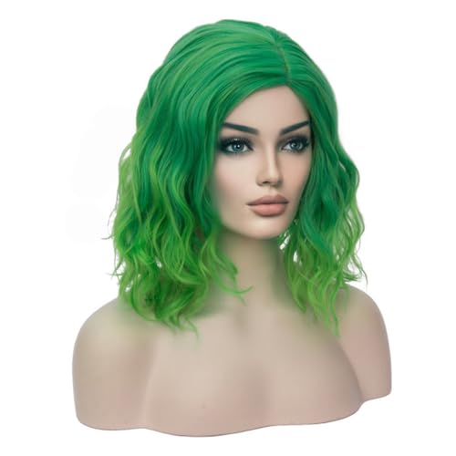 BERON Green Wigs for Women Short Curly Bob Wavy Wig Girls Ombre Green 14" Body Wave Shoulder Length Hair Wig Heat Resistant Synthetic Halloween Cosplay Daily Party Wigs