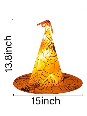 Battery Operated Halloween Lights Witch Hat Decoration,8 Pack Orange and Purple Hanging Lighted Hats with 56 LED Warm White Lights with Remote, Floating Witch Hat Light for Indoor Outdoor Decoration