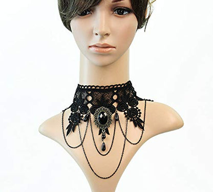 iWenSheng Halloween Costumes Jewelry for Women - Steampunk Black Lace Choker Necklace Gothic Jewelry Accessories, Vampire Choker Necklace Costume for Teen Girls