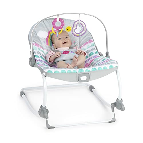 Bright Starts Rosy Rainbow Infant to Toddler Rocker with Vibrations, Baby Seat for Girl or Boy, Newborn +