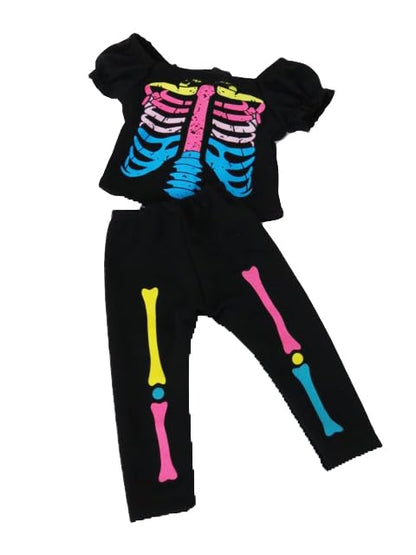 American Fashion World Electric Neon Skeleton Halloween Costume for 18-inch Dolls| Premium Quality & Trendy Design | Dolls Clothes | Outfit Fashions for Dolls for Popular Brands