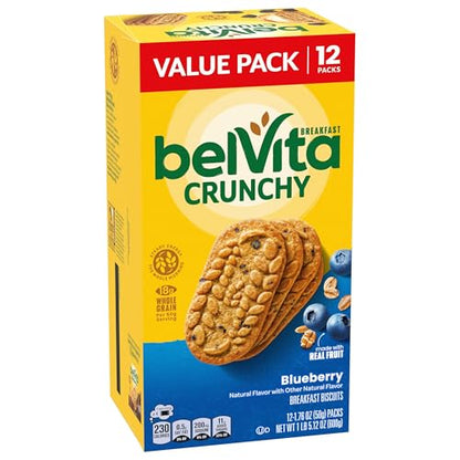 belVita Blueberry Breakfast Biscuits, Value Pack, School Snacks, 12 Packs (4 Biscuits Per Pack)