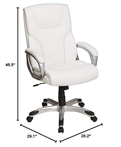 Amazon Basics Executive Home Office Desk Chair with Padded Armrests, Adjustable Height and Tilt, Rolling Swivel Chair, 275 Pound Capacity, White and Pewter