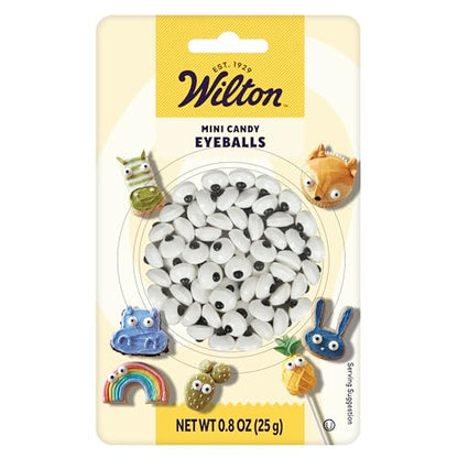 Wilton Edible Candy Eyeball Sprinkles, Small Edible Googly Eyes for Decorating Cupcakes, Cookies & Halloween Treats, Black and White, 0.88 oz