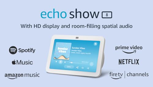 Amazon Echo Show 8 (newest model), With Spatial Audio, Smart Home Hub, and Alexa, Glacier White