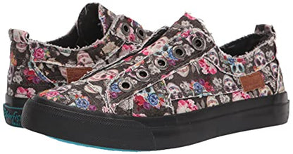 Blowfish Malibu Women's Play Sneaker, Charcoal Sugar Skull Print, 7.5