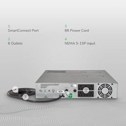 APC 1500VA Smart UPS with SmartConnect, SMC1500-2UC Rack Mount UPS Battery Backup, Sinewave, AVR, 120V, Line Interactive Uninterruptible Power Supply