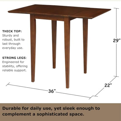 IC International Concepts, Small Drop Leaf Dining Table with Dual 9" Drop Leaf, Solid Real Wood, Sturdy Parawood, Dimensions 36"W x 22"D x 29"H, Espresso