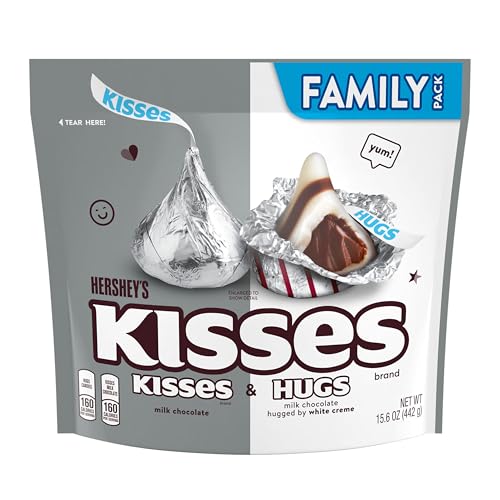 HERSHEY'S HUGS & KISSES Milk Chocolate and White Creme Candy Family Pack, 15.6 oz