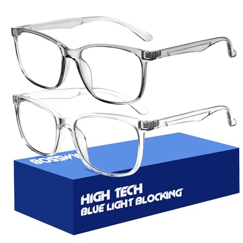 BOSSWIN Blue Light Blocking Glasses Square Fashion Computer/Gaming/TV/Phone- 99% Blue Light Filtering for Men and Women