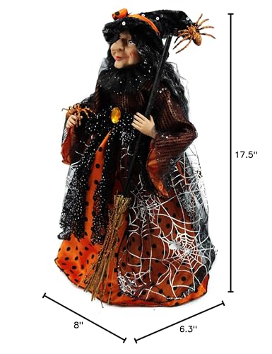 Windy Hill Collection 18" Orange & Black Tabletop Fabric Halloween Fall Harvest Witch Collectible Figure Figurine Plastic Cone Body 918001