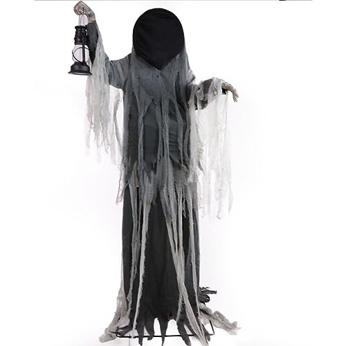 Haunted Hill Farm Motion-Activated Looming Phantom, Plug-in Talking Halloween Animatronic for Standing or Hanging Indoor or Covered Outdoor Creepy Decorations