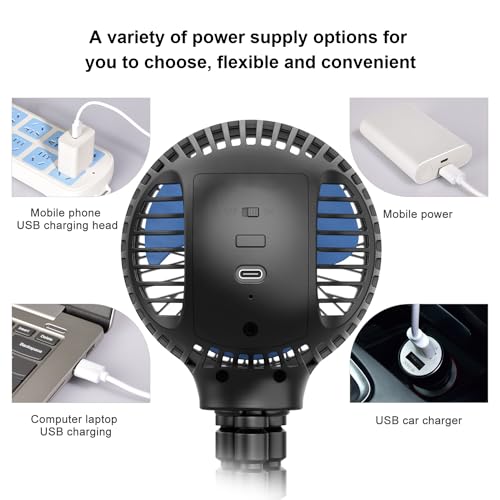 HomeLifairy Portable Stroller Fan, USB or Rechargeable Battery Operated with 3 Speeds and 360°Rotate, Cooling Clip On for Baby Crib Travel Car Seat Black