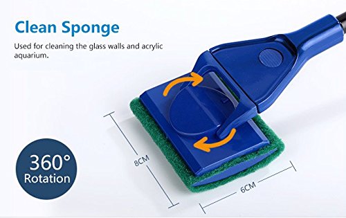 AquaticHI 5 in 1 Aquarium/Fish Tank Cleaning Kit/Tool, Algae Scraper, Fish Net, Sponge, Plant Fork, Gravel Rake, Length 19 inches (Non-Extendable)