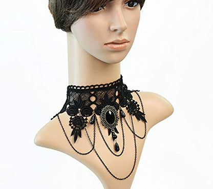 iWenSheng Halloween Costumes Jewelry for Women - Steampunk Black Lace Choker Necklace Gothic Jewelry Accessories, Vampire Choker Necklace Costume for Teen Girls