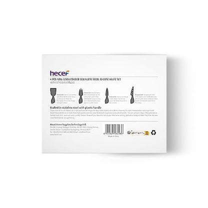 hecef Cheese Knife Set of 4, Non-Stick Coated Gift Set for Christmas, Anniversary, Party, Housewarming, Picnic, Birthdays, Wedding(Beige)