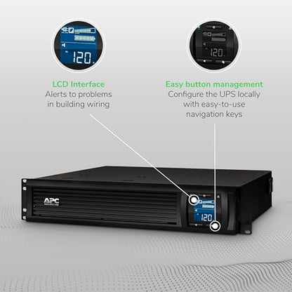 APC 1500VA Smart UPS with SmartConnect, SMC1500-2UC Rack Mount UPS Battery Backup, Sinewave, AVR, 120V, Line Interactive Uninterruptible Power Supply