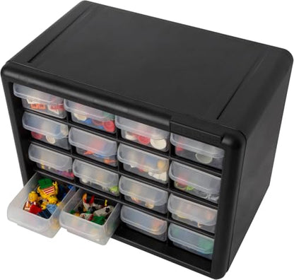 Akro-Mils 16-Drawer Plastic Drawer Storage Cabinet for Garage Organization, Beads, Makeup Organizer, Building Bricks Storage, Teacher Toolbox, 10-1/2-Inch W x 6-1/2-Inch D x 8-1/2-Inch H, 10116 Black