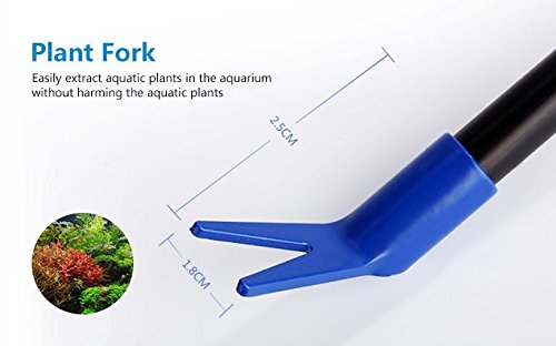 AquaticHI 5 in 1 Aquarium/Fish Tank Cleaning Kit/Tool, Algae Scraper, Fish Net, Sponge, Plant Fork, Gravel Rake, Length 19 inches (Non-Extendable)