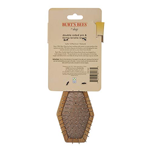 Burt's Bees for Pets Double Sided Pin & Hemp Bristle Dog Brush | Best All-Purpose Dog Brush to Reduce Shedding | for Long & Short Haired Large Dogs, Bamboo (Pack of 1)