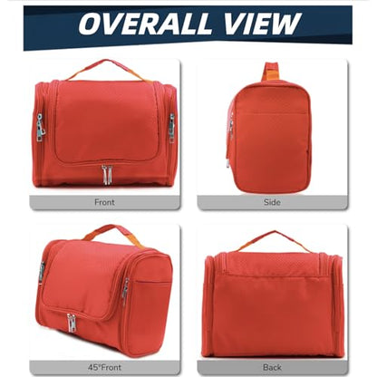 Buruis Large Capacity Toiletry Bag for Women and Men, Hanging Toiletry Organizer Cosmetics Makeup Bag, Water-resistant Dopp Kit Shaving Bags for Full Sized Toiletries, Travel Essentials (Orange)