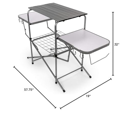 Camco Olympian Deluxe Portable Grill Table - Provides Plenty of Room for Grilling Gear While Camping - Folding Grilling Table Collapses for Compact Storage - Supports Up to 100lb (57293)