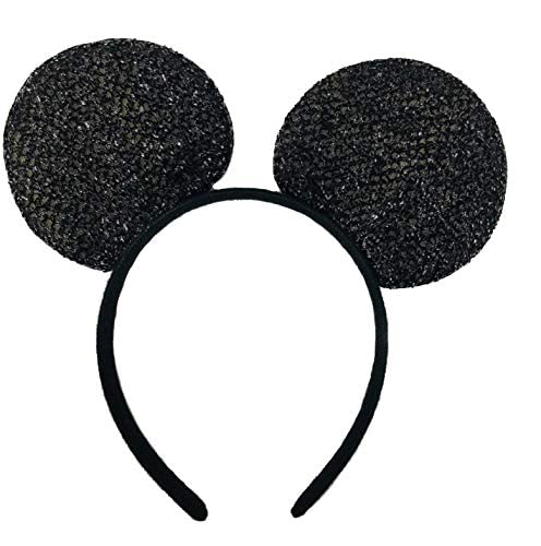 winvin Set of 24 Mouse Costume Deluxe Fabric Ears Headband Red Bow Boys Girls Birthday Party Hairs Accessories Baby Shower Headwear Halloween Favors Decorations (Sequin Black and Red)