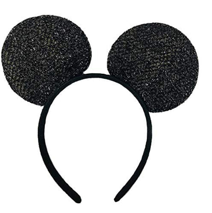 winvin Set of 24 Mouse Costume Deluxe Fabric Ears Headband Red Bow Boys Girls Birthday Party Hairs Accessories Baby Shower Headwear Halloween Favors Decorations (Sequin Black and Red)