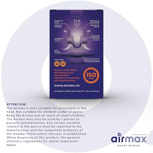 AIRMAX Nasal dilators for Sleeping - 76% More Airflow - Anti snoring Devices - Breathe Freely Through The Nose - Sinus Relief, Relief and snoring Solution - 2X Medium Orange - 6 Month Relief