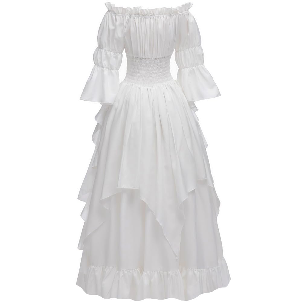 Abaowedding Women's Gothic Witch Dress Medieval Renaissance Costume Victorian Dress White Small/Medium