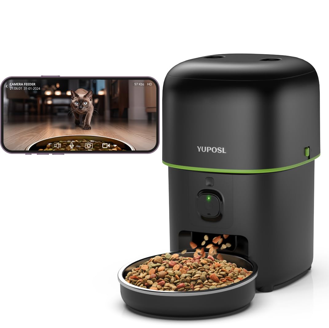 Automatic Cat Feeder with Camera - 5G WiFi Auto Cat Food Dispenser, 1080P HD Video with Night Vision, 1-15 Meals, 1-99 Portions, 2-Way Audio, Keeps Food Fresh, Timed Pet Feeder Also for Dogs