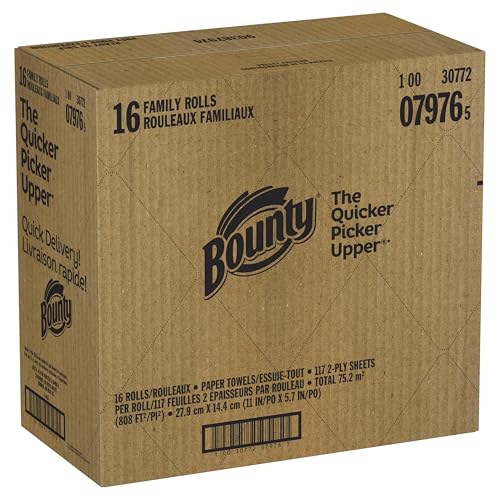Bounty Paper Towels Quick Size, White, 16 Family Rolls = 40 Regular Rolls
