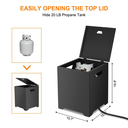 CAMPLUX Propane Tank Cover Table, 20 LB Propane Tank Storage Box, Stainless Steel 15.7” Outdoor Cylinder Hideaway Table for Gas Fire Pit and Gas Griddle, Black