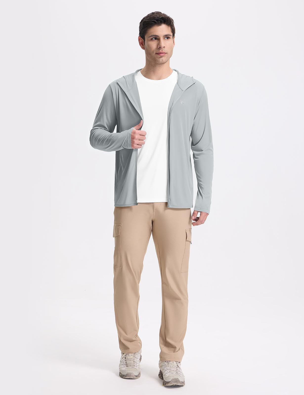 baleaf Men's UPF 50+ Sun Protection Hoodie Full Zip Jacket Lightweight Long Sleeve Cooling Shirts Pockets Hiking Fishing Light Gray M