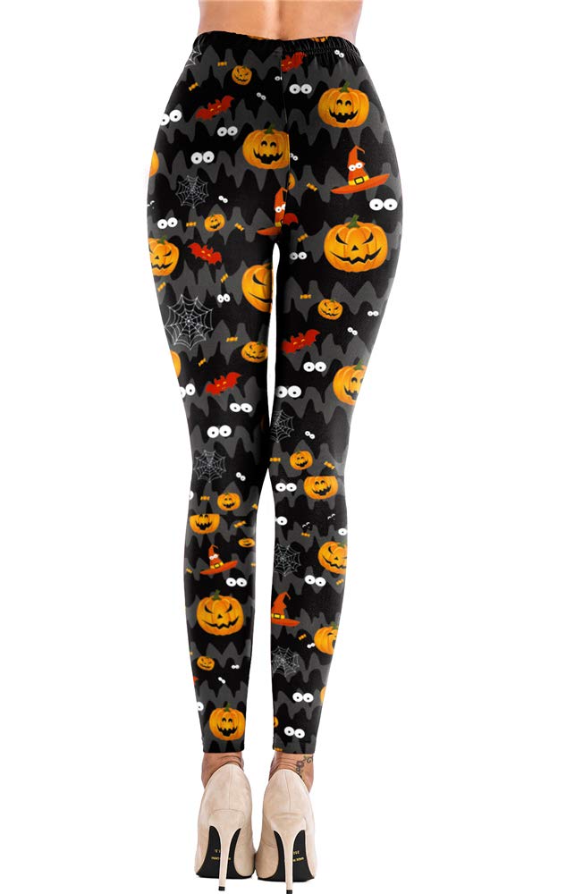 Women's Pumpkin Skulls Patterned Leggings Stretchy Tights Halloween Pants Fall L