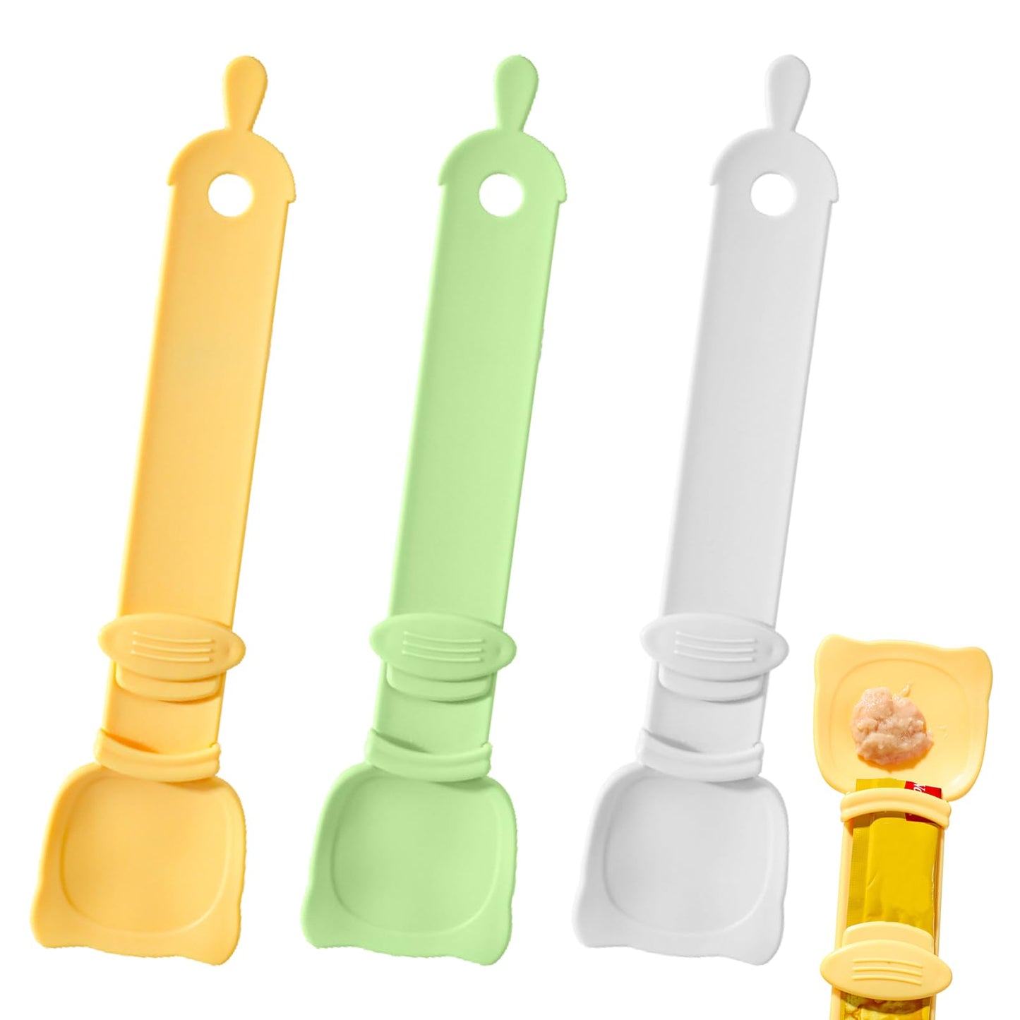 Arvintas 3PCS Cat Strip Feeder Spoon, Sliding Pet Treat Spoon Squeeze, Easy Feeding Pet Spoon for Puree and Bisque Delectables Lickable Wet Cat Treat