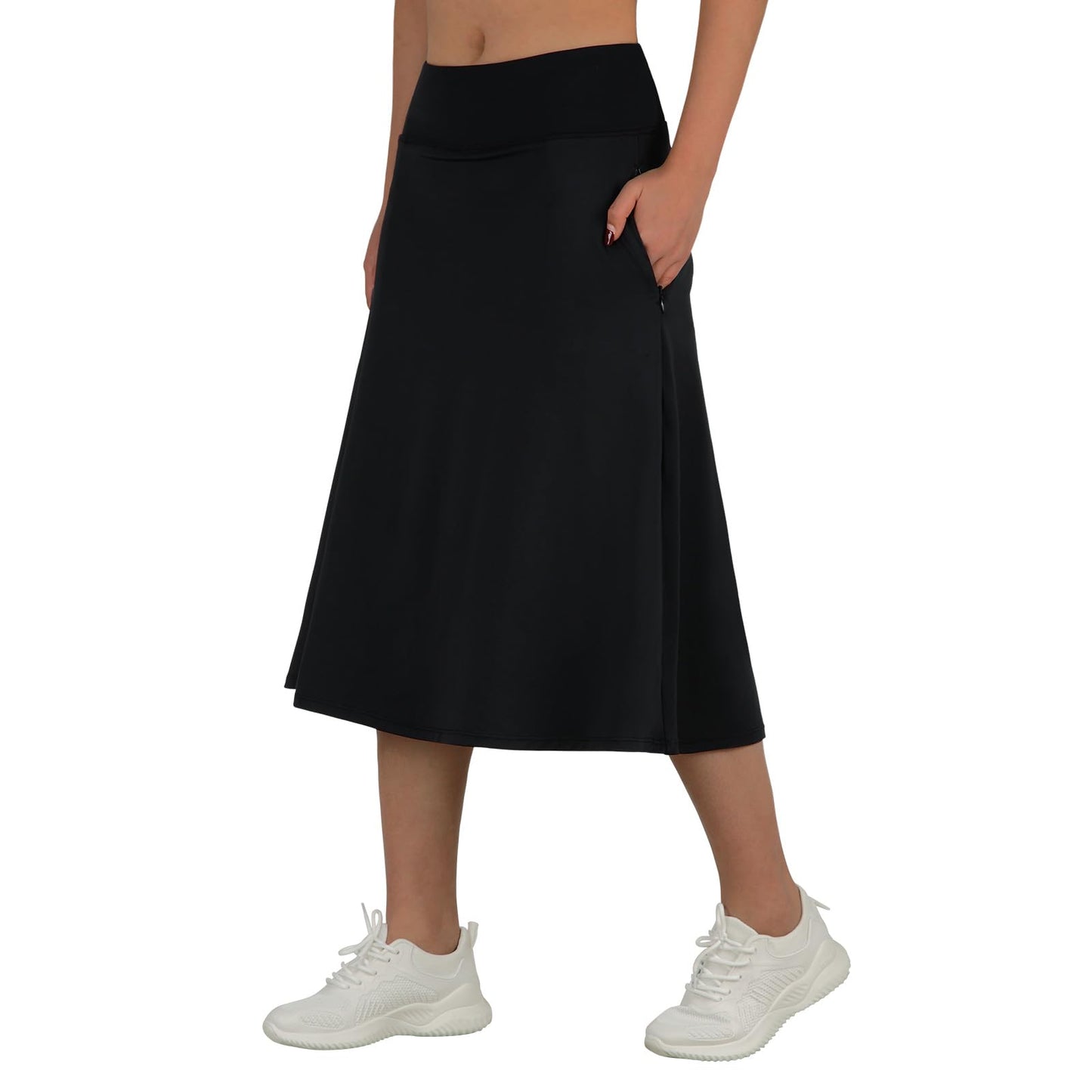 ANIVIVO Women's Midi Length Skorts Skirts with Pockets Modest Skirts 28" Long Knee Length Athletic Skorts(Black XL)