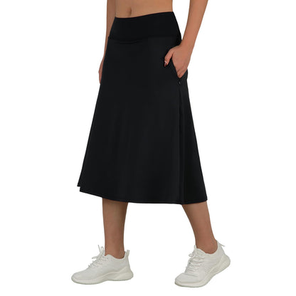 ANIVIVO Women's Midi Length Skorts Skirts with Pockets Modest Skirts 28" Long Knee Length Athletic Skorts(Black XL)