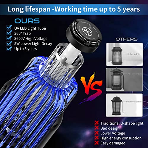 Bug Zapper for Indoor Outdoor, Rechargeable Mosquito Zapper with 3600V High Powered, Electric Pest Control Insect Fly Zapper Can Attract Gnats, Mosquitoes, Flies, Moths for Home, Patio