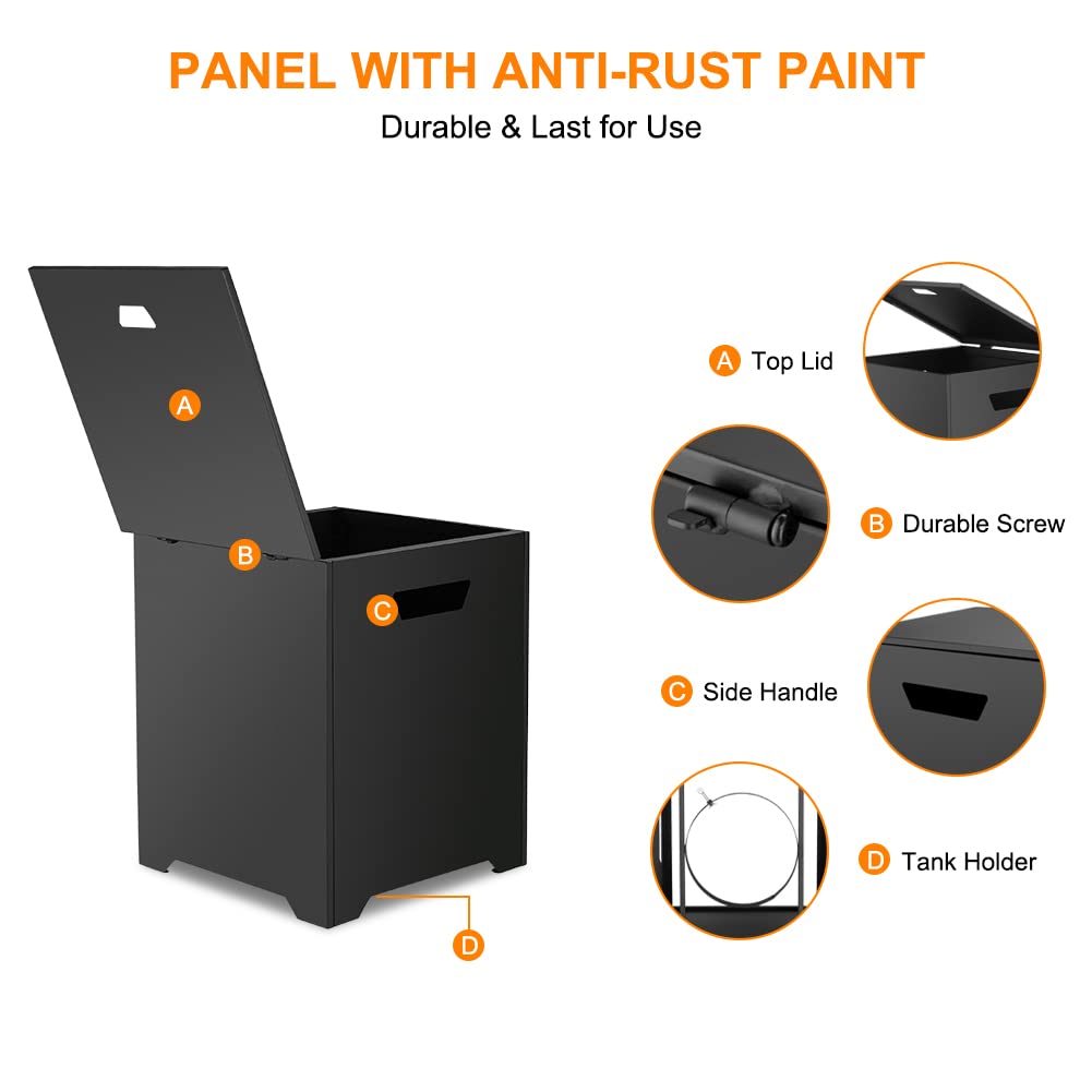 CAMPLUX Propane Tank Cover Table, 20 LB Propane Tank Storage Box, Stainless Steel 15.7” Outdoor Cylinder Hideaway Table for Gas Fire Pit and Gas Griddle, Black